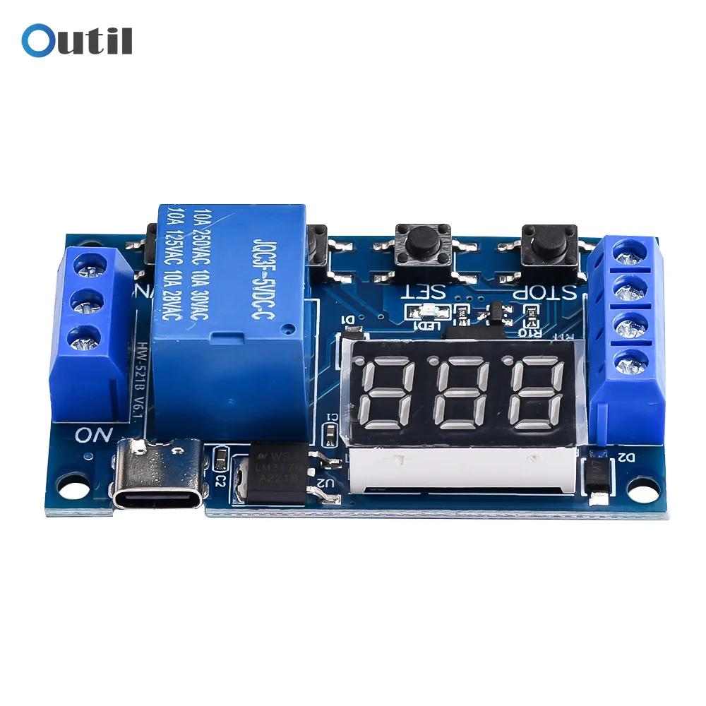 DC 1 Way LED Light Digital Time Delay Relay 5V 12V 24V Trigger Cycle Switch Timing Control Circuit Board 6-30V with Micro Type-C