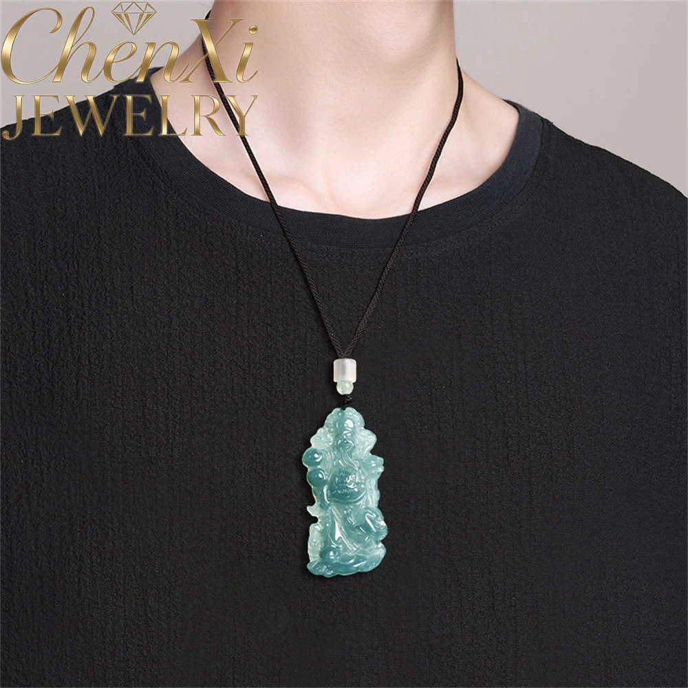 

Natural A-Grade Blue Water Ice-Grade Jadeite Receiving Blessings Wealth Sacred Pendant Good Fortune Abundant Wealth Jade Pendant