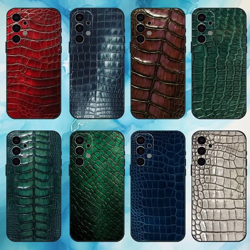 

Crocodile Leather Phone Case For Samsung S25,24,23,22,30,21,10,9,Ultra,Plus,Lite,FE,4,5 G Soft Black Case