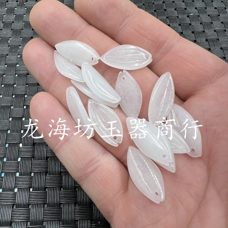 Xinjiang Hetian White Jade Leaves Jade Accessories White Nephire Jinsi Jade Descendants of the Rich Necklace Earrings Hairpin Pe