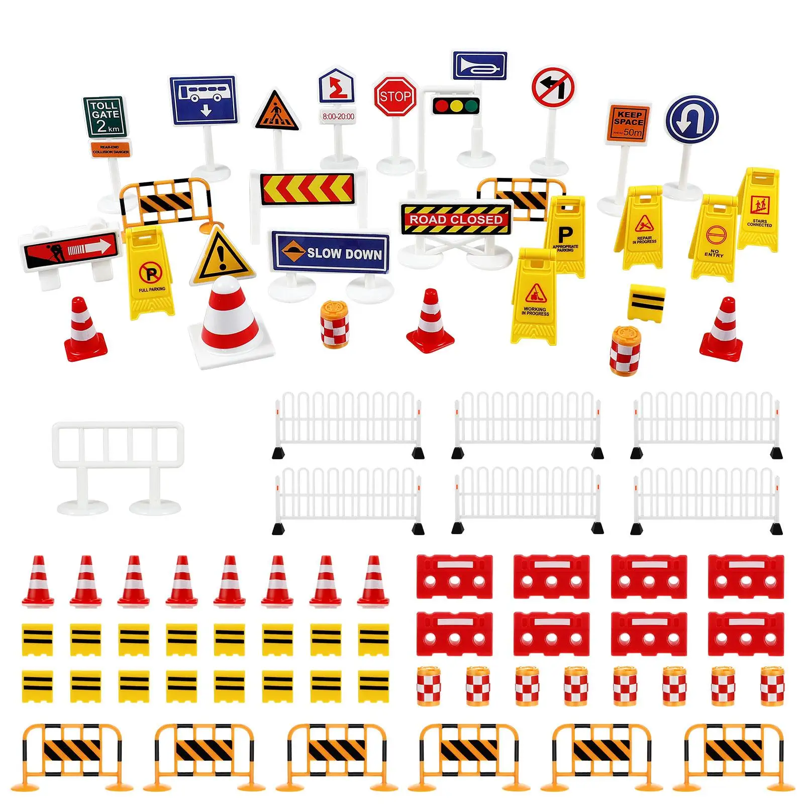 62 Pieces Traffic Roadblock Signs Toy for Kids Toddler Car Transportation Street Cognitive Learning Educational Playset