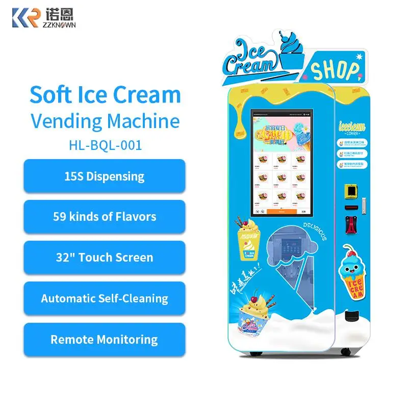 

Multiple Flavors Soft Ice Cream Automatic Making Vending Machine With 32 Inch Big Touch Screen