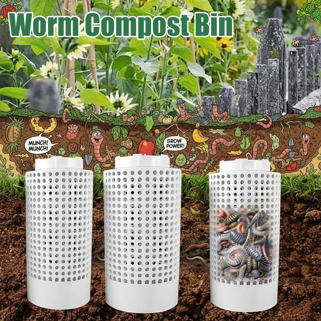 Space Saving PVC Worm Compost Bin Tea Compost Pipe for Small Flower Pots And Gardens Ideal for Garden Lawn Care