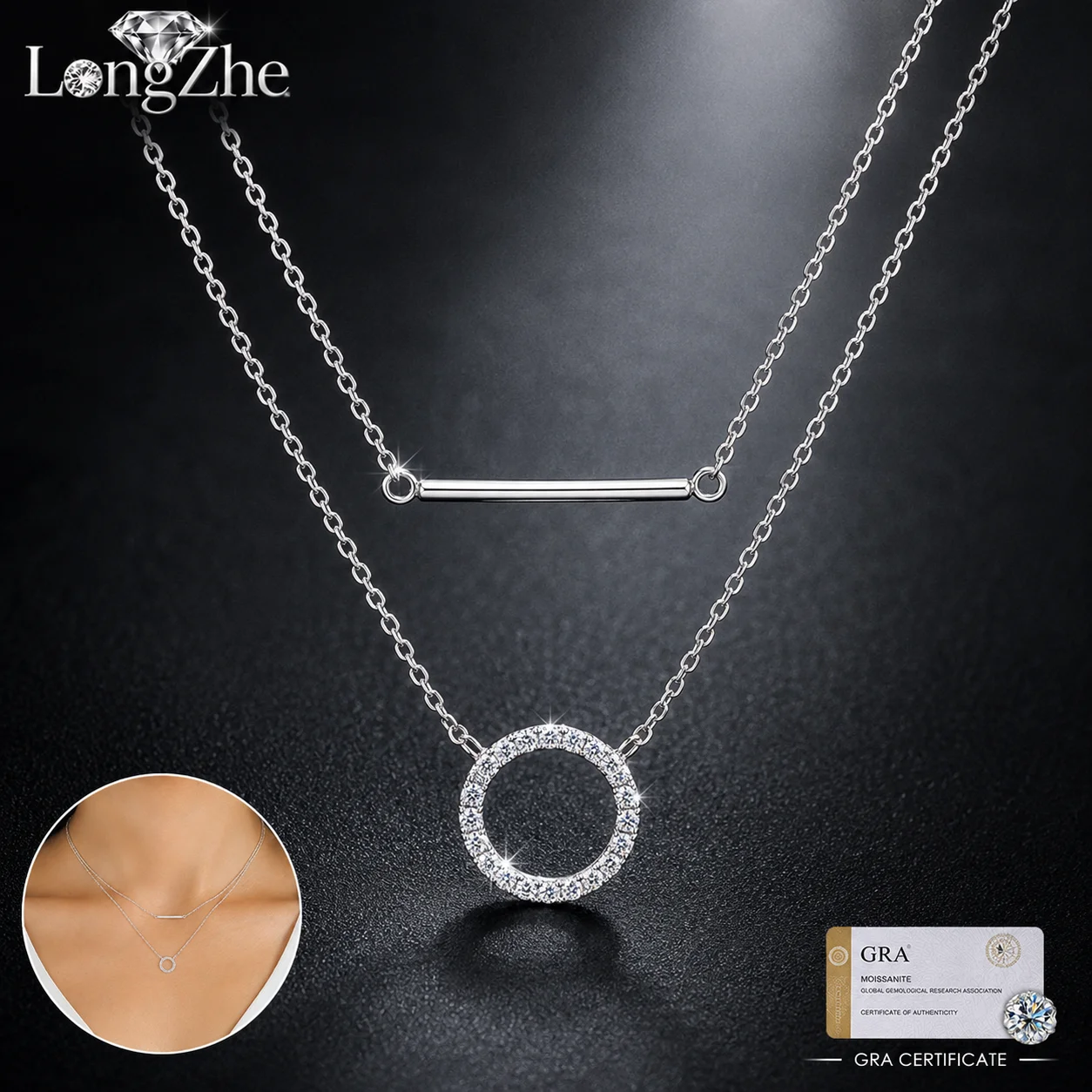 longzhe-925-sterling-silver-moissanite-pendant-necklace-for-women-double-layer-chain-gold-white-gra-certified-fine-jewelry-gift