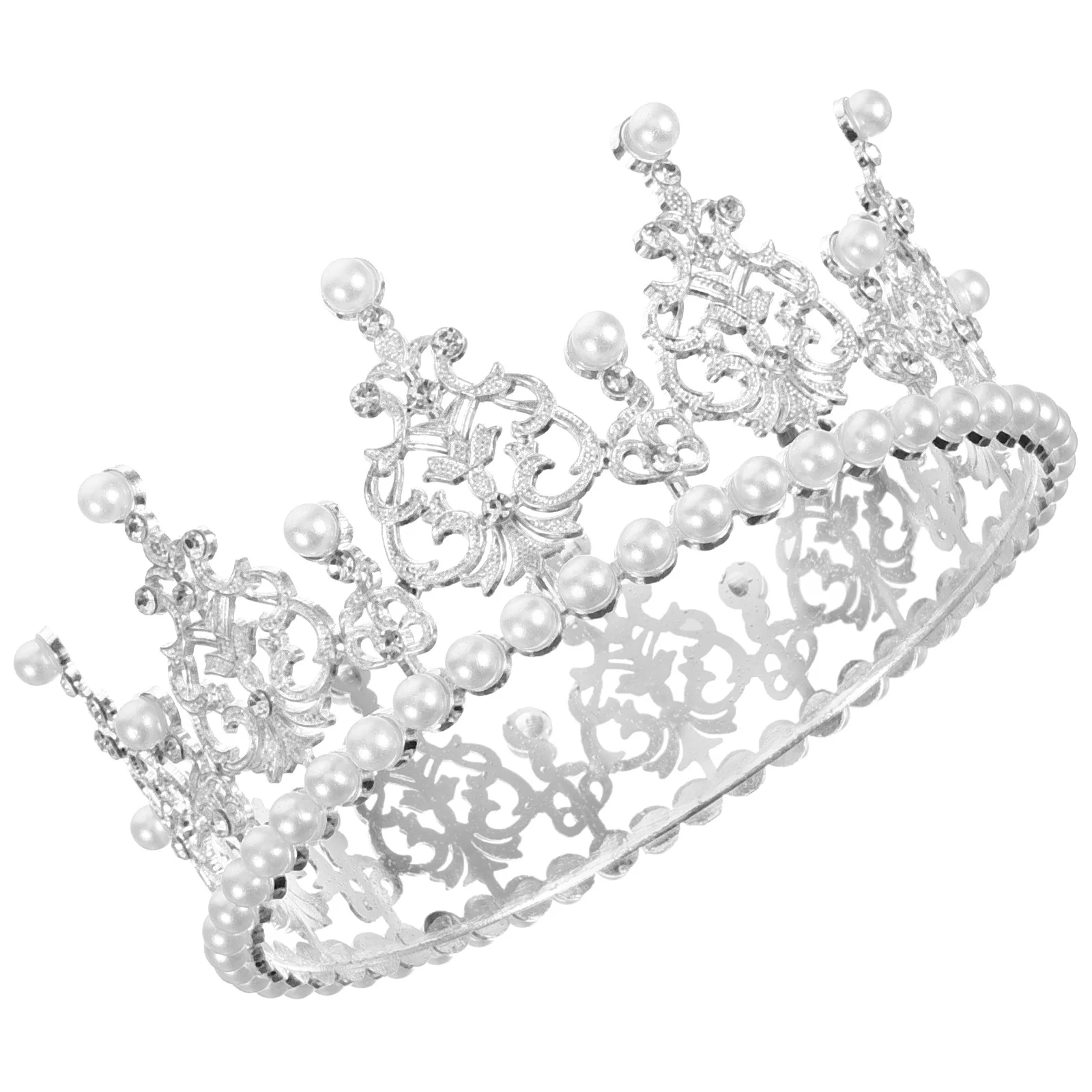 

1pc Baroque Pearl Crown Large Round Rhinestone Artificial Pearl Wedding Hair Accessory For Women Retro Party Event Decoration