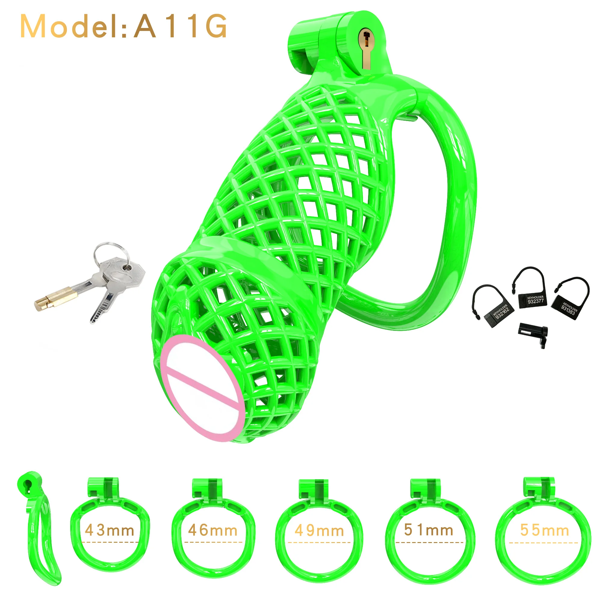 2024 New Plastic Chastity Cage with 5 Size Rings Penis Abstinence Anti-Cheating Device Adult Erotica Male Sex Toys Cock Cage 18+