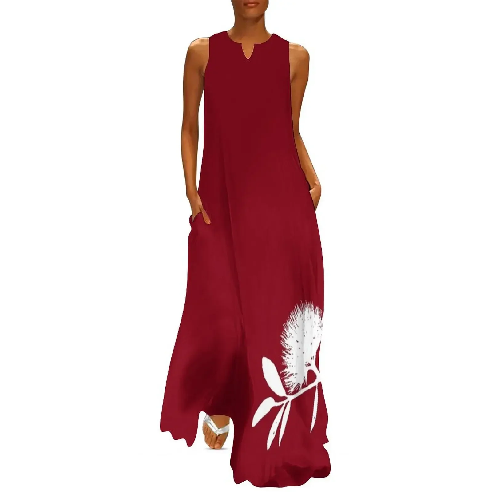

Pohutukawa- White on Red Long Dress Women long dress Summer women's clothing clothes for women long dress women summer
