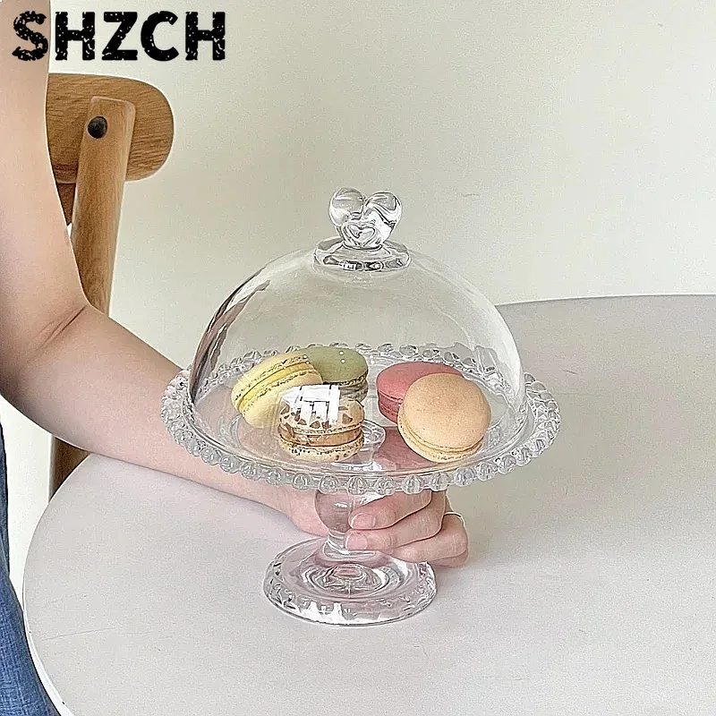 Good-looking French Retro Cake Display Stand Glass Fruit Plate Dessert Dish
