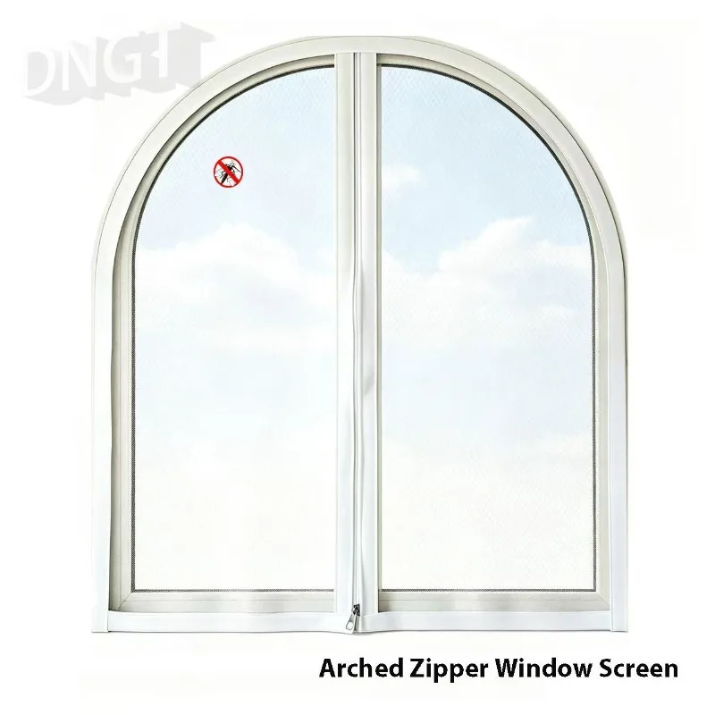 Arched Zipper Window Screen,  Custom Semicircle Arch Encrypted Mosquito Mesh, Drill Free Self Adhesive Custom Size Insect Screen