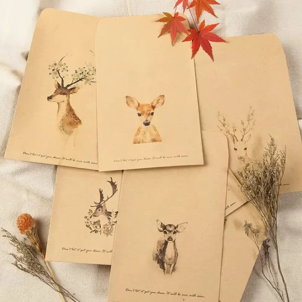 Deer Painted Paper Kraft Bitty Candy Packing Bags Envelopes Chinese Traditional Painting Christmas Party Favor Gift Bag