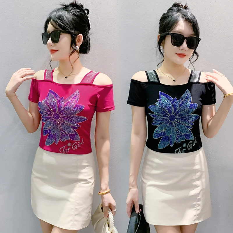 2024 New Arrival Elegant Tank Tops Printed Flowers Charming Spring Summer Mesh Woman M-3XL Trend Diamond Set Charming