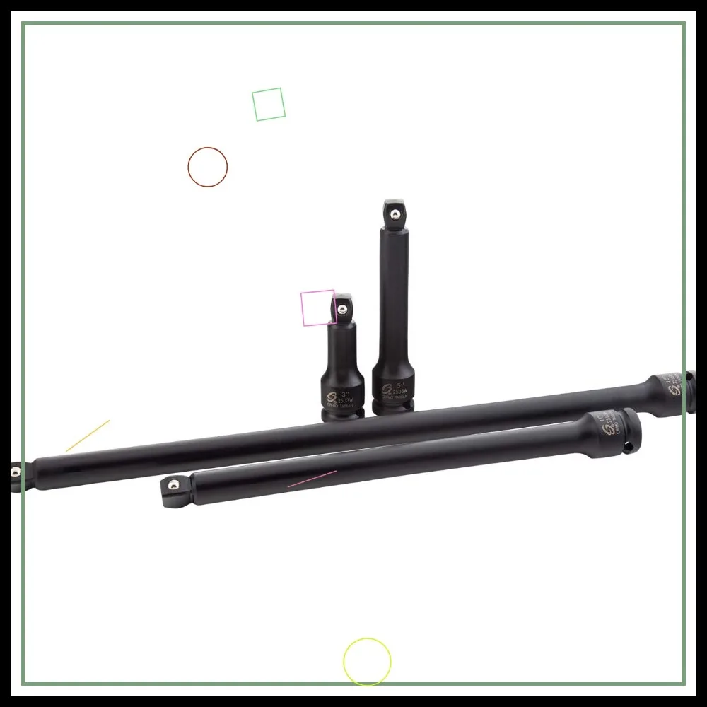 

Набор ударных удлинителей привода 1/2 дюйма, 4 предмета SAE, 3-15 дюймов, сталь Cr-Mo с качающимся приводом и лотком для хранения