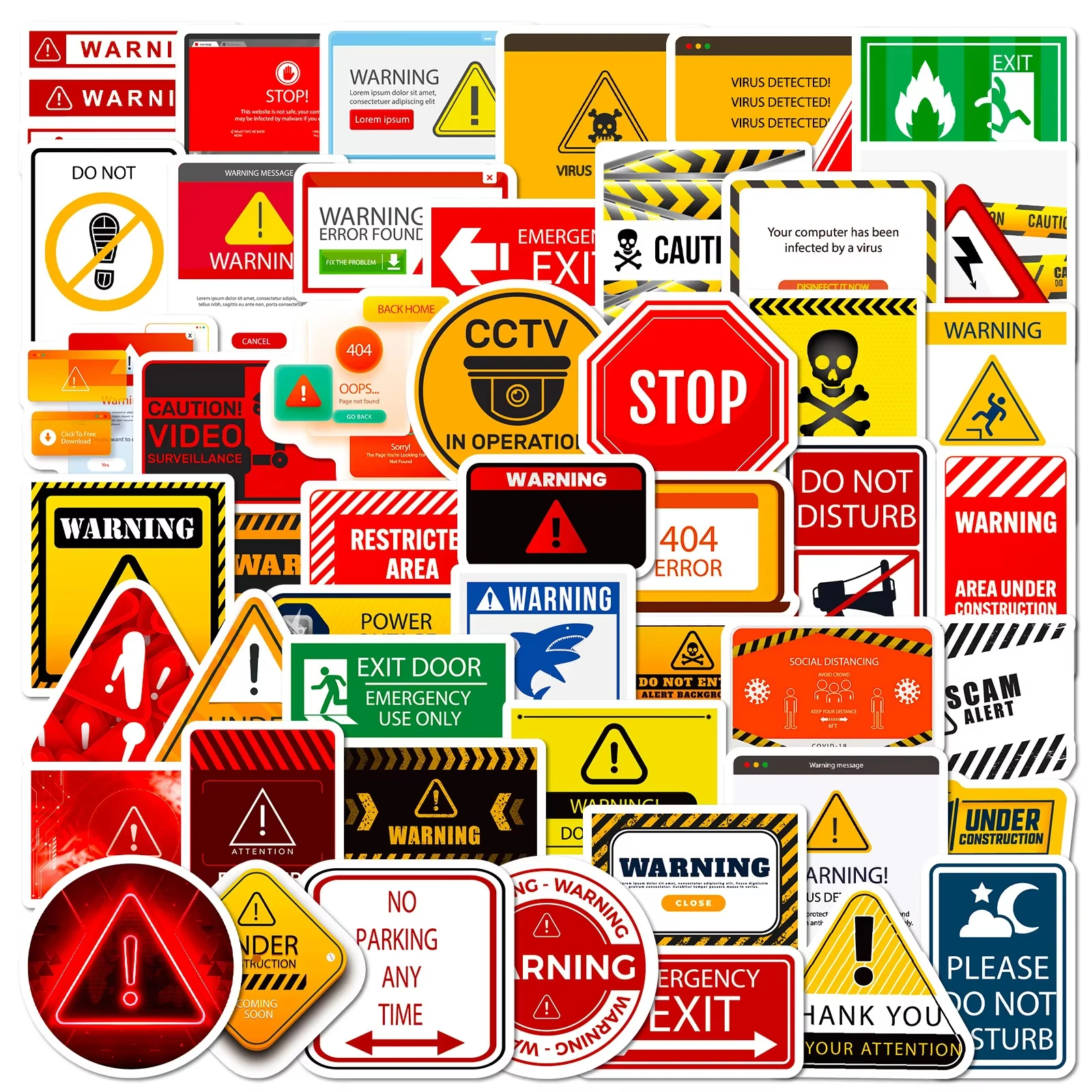 Warning Sign Stickers Pack Waterproof Vinyl Danger Caution Prohibition Decals Laptop Water Bottle Helmet Luggage Decor
