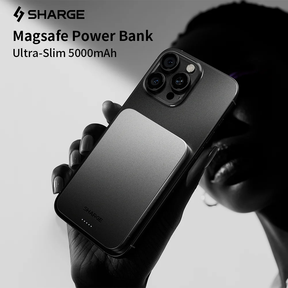

SHARGE AeroMag Magsafe Power Bank Slim 5000 мАч Магнитное портативное зарядное устройство Qi2 Аккумулятор для быстрой зарядки для iPhone 17 Pro/16