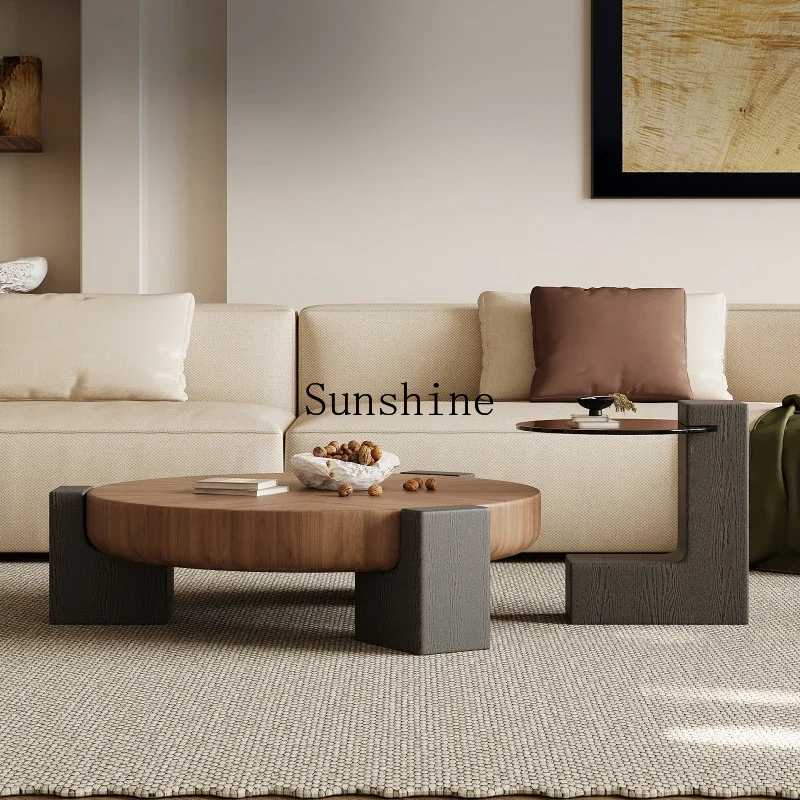 

Middle style living room home Italian minimalist round walnut coffee table combination