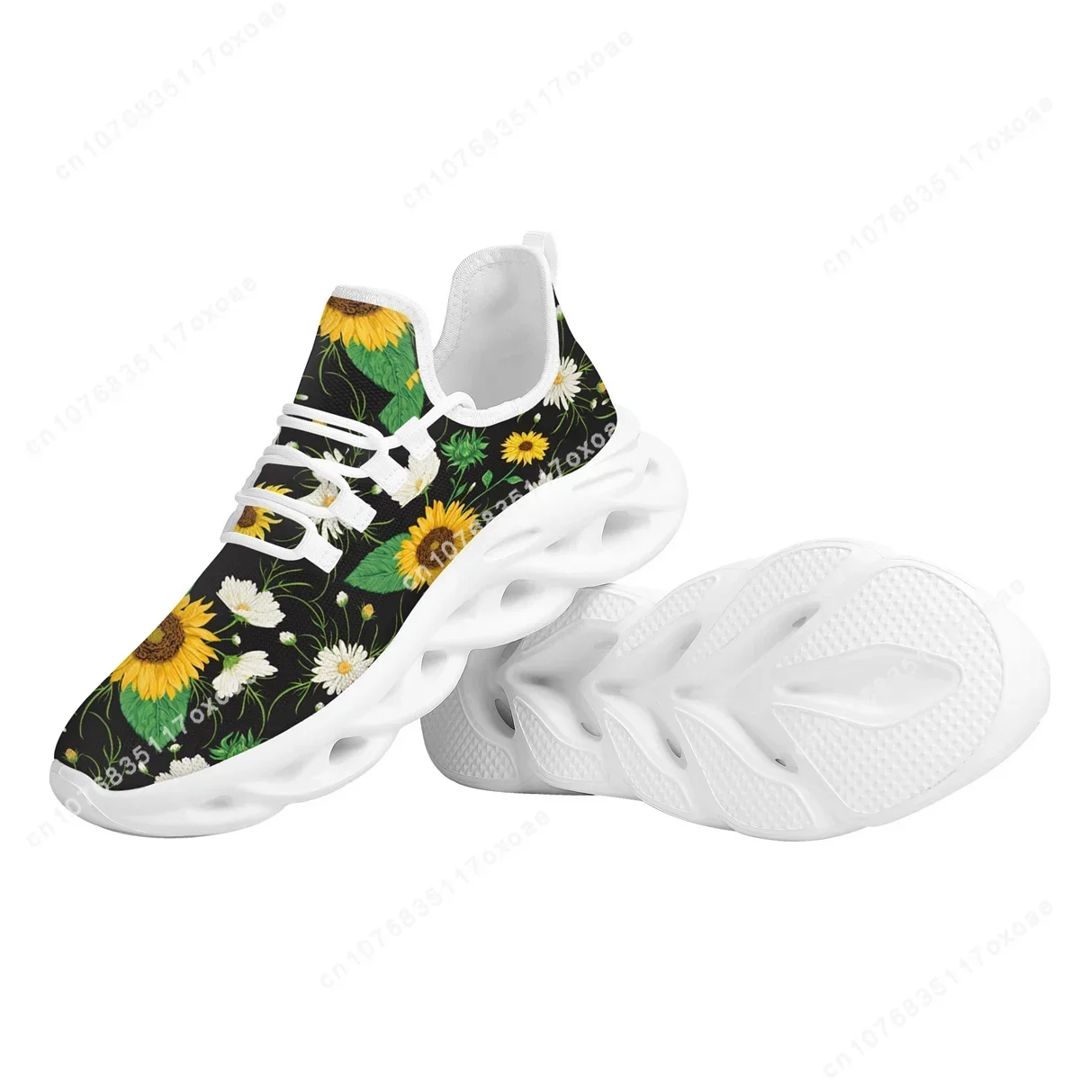 2022 حار نمط الدانتيل يصل أحذية رياضية عباد الشمس نمط طباعة المرأة الشقق خفيفة الوزن تنفس أحذية للمشي Chaussure فام #4