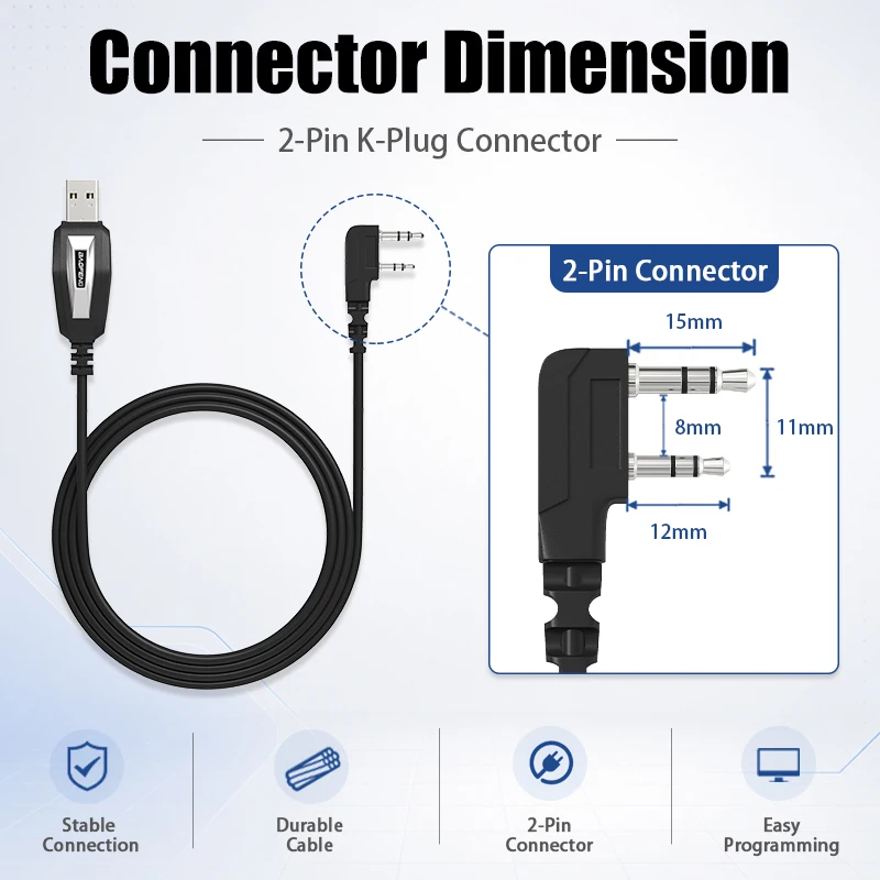Baofeng USB Programming Cable 2 Pin K Type with Driver CD For DM-32 UV-32 MINI-5 Quansheng UV-K6 5R PLUS Walkie Talkie Accessory