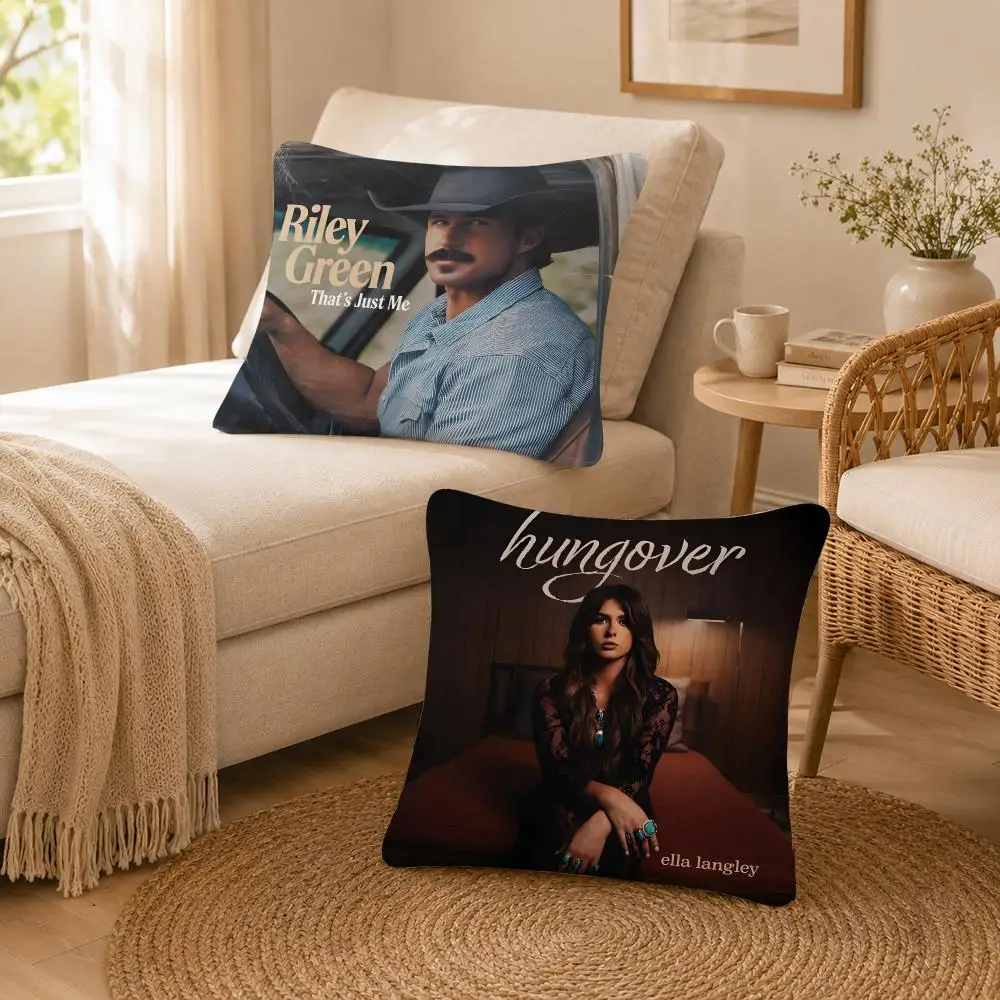 Singer Country Riley Green Cushion Cover Soft Throw Pillow Cover Washable Plush Cushion Case for Sofa Bed Living Room