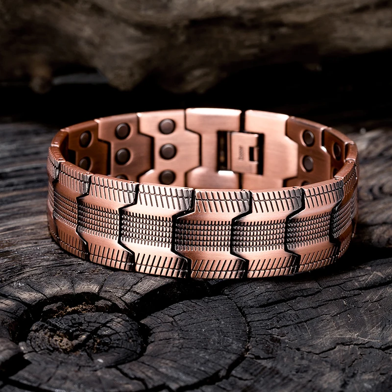 

New Retro Red Copper Hand Jewelry Men's Magnet Negative Ion Energy Bracelet For Male Father Brother Fashion Cuff Wristband Gifts