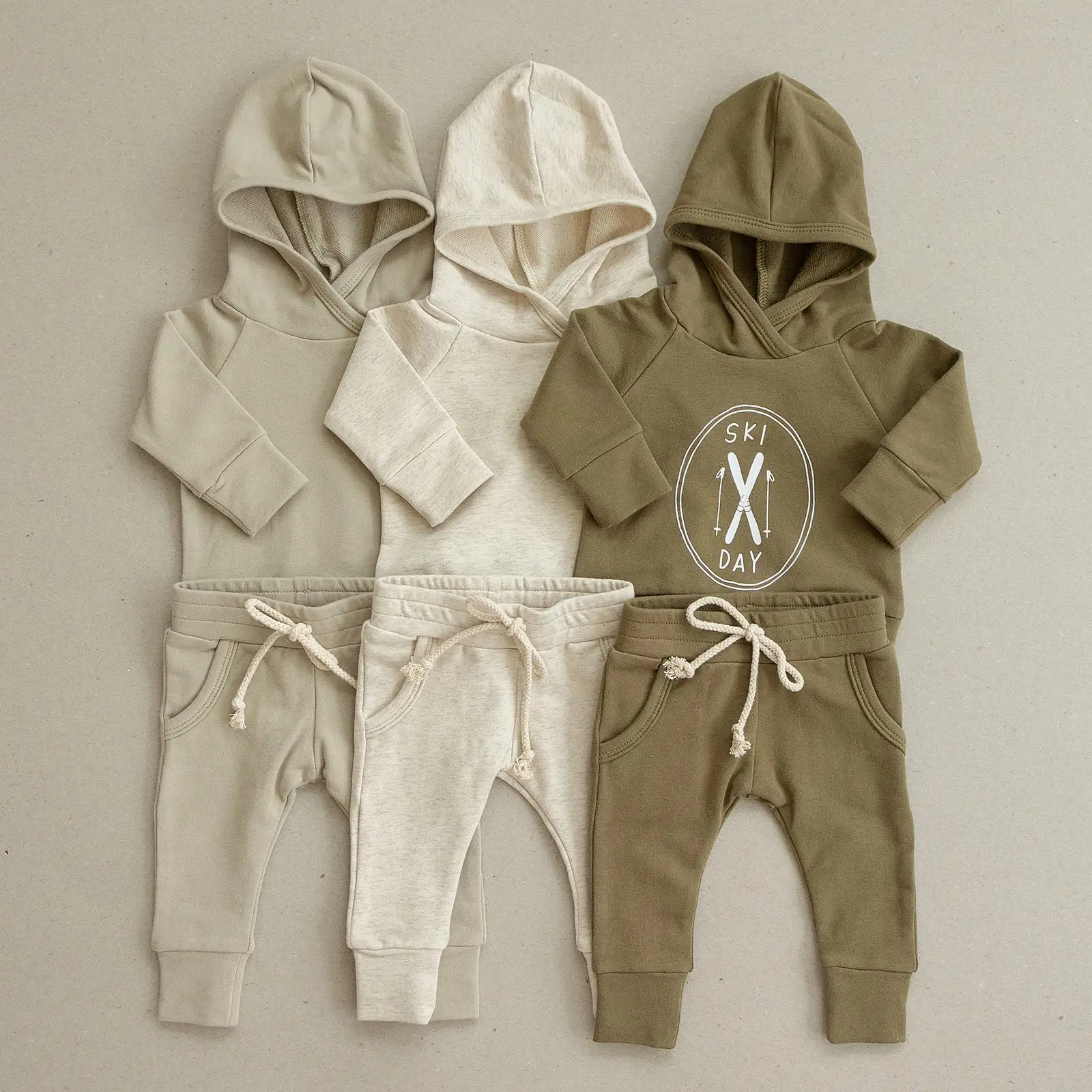 Ensembles de vêtements tricotés en coton pour enfants, survêtement pour bébés garçons et filles, sweat à capuche et pantalon, tenues de vêtements,