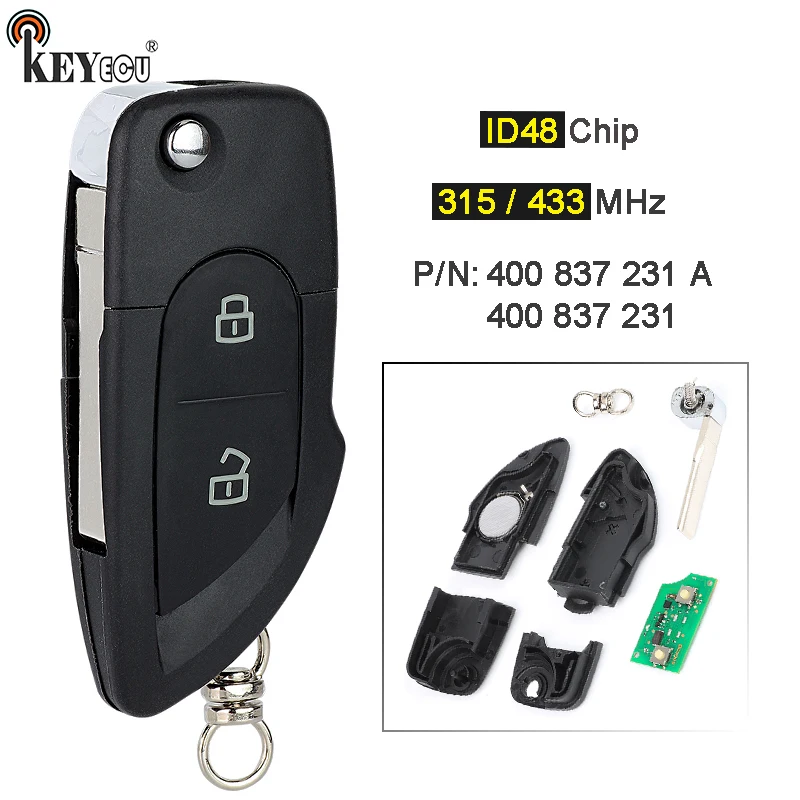 

KEYECU 315MHz / 434MHz ID48 Chip MYT8Z0837231 400 837 231 / 400 837 231 A Keyless Smart Remote Key Fob for Lam-borghini Gallardo