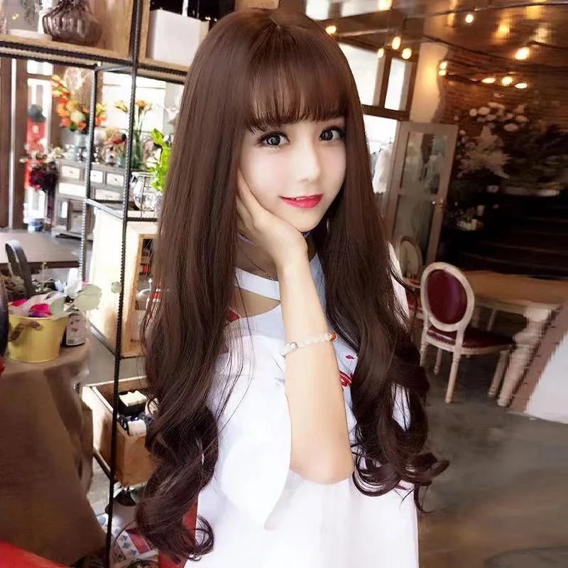 Bar Lady Fashion Dress Up Lang Krullend Haar Cocktail Party Avondjurk Match Lange Stijl Pruik Concert Vrouw Hoofddeksels Golvend Haar