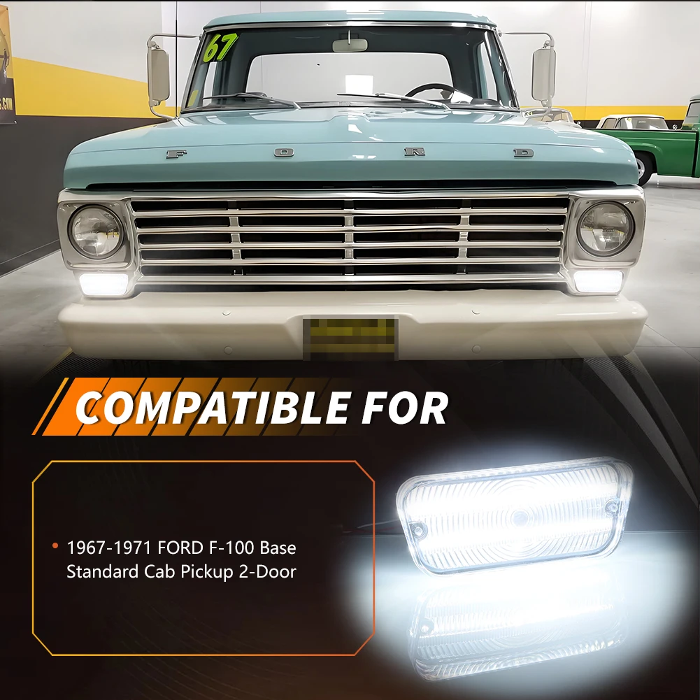 2PCS Front Bumper Parking Light DRL Light Turn Signal Light Lenses With LED For 1967 1968 1969 1970 1971 Ford F100 F-100 Truck