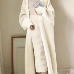 Cardigan lungo bianco per donna 2024 vestiti invernali lavorato a maglia soffice maglione di cachemire a maniche lunghe cappotto stile coreano caldo vintage