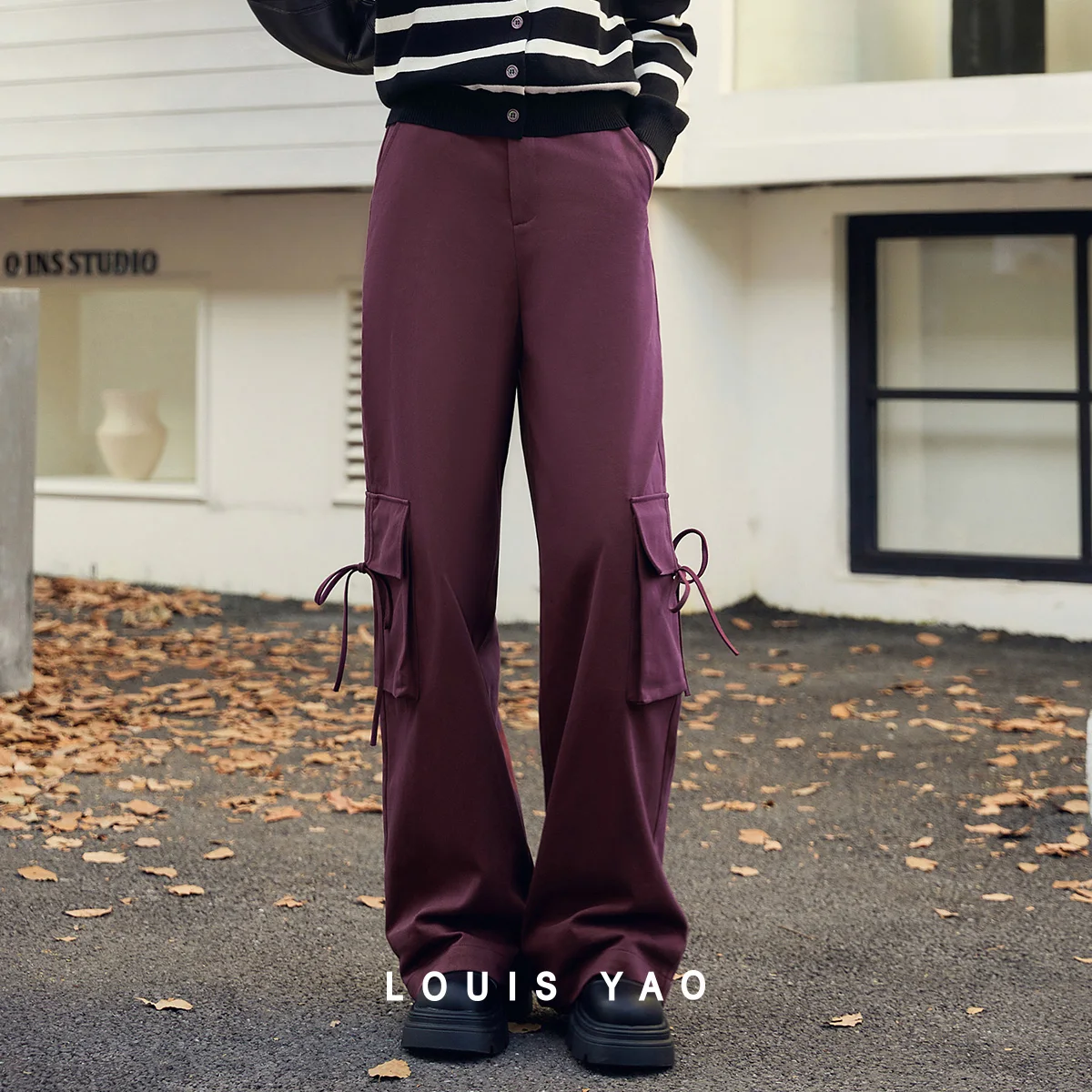 

LOUIS YAO 100% Cotton Fashionable Large Pocket Long Pants 2025 Autumn Casual Korean Trousers Without Elastic Women's Pants