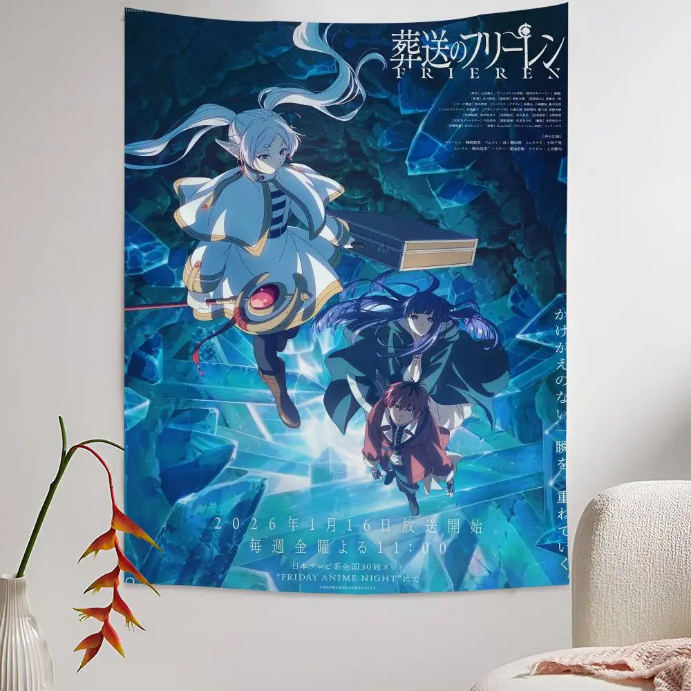 Frieren Anime Girl Hanging Bohemian Tapestry Hanging Tarot Hippie Wall Rugs Dorm Japanese Tapestry