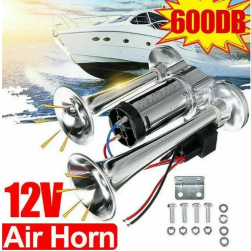 

600db 12v Dual Trumpets Super Loud Car Electric Horn Truck Boat Train Speaker Wires and Relay for Motorcycle Car Boat Truck