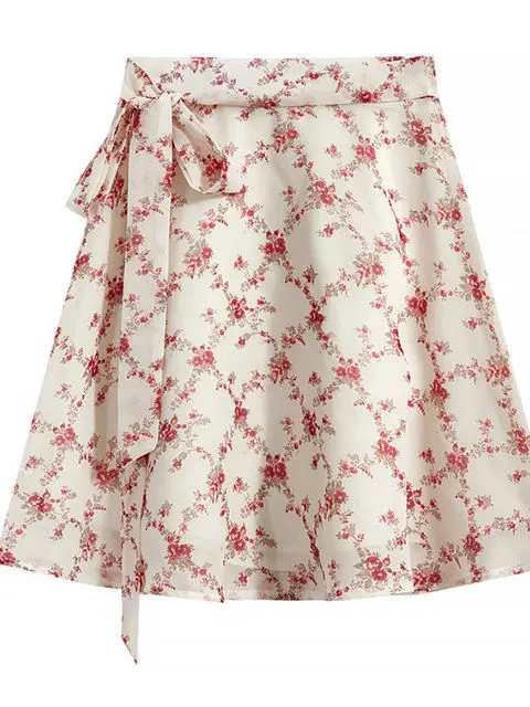 Floral Print A-Line Skirt High Waist Sweet Fairy Dress Youthful Chiffon Short Skirt Women