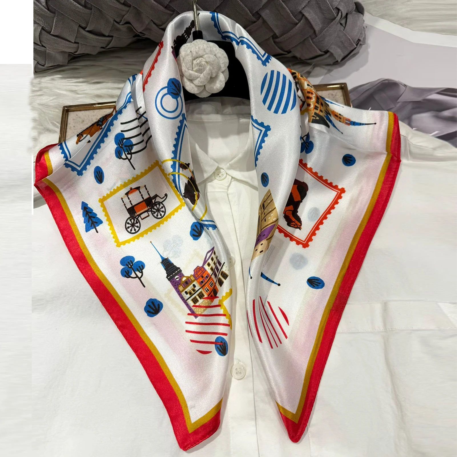 BYSIFA | Nuevas bufandas de seda rojas con cuello cuadrado para mujer, bufanda de seda 100% de morera para primavera, diadema, bufanda de seda azul y blanca para bolso, 53*53cm