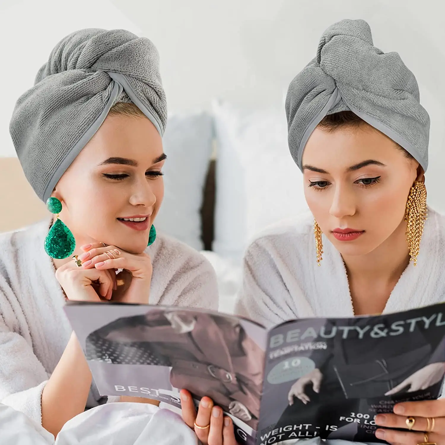 Hair Towel Wrap Quick Dry 100% Cotton Super Absorbent Turban Head Wrap for Women with Button Anti Frizz Hair Products