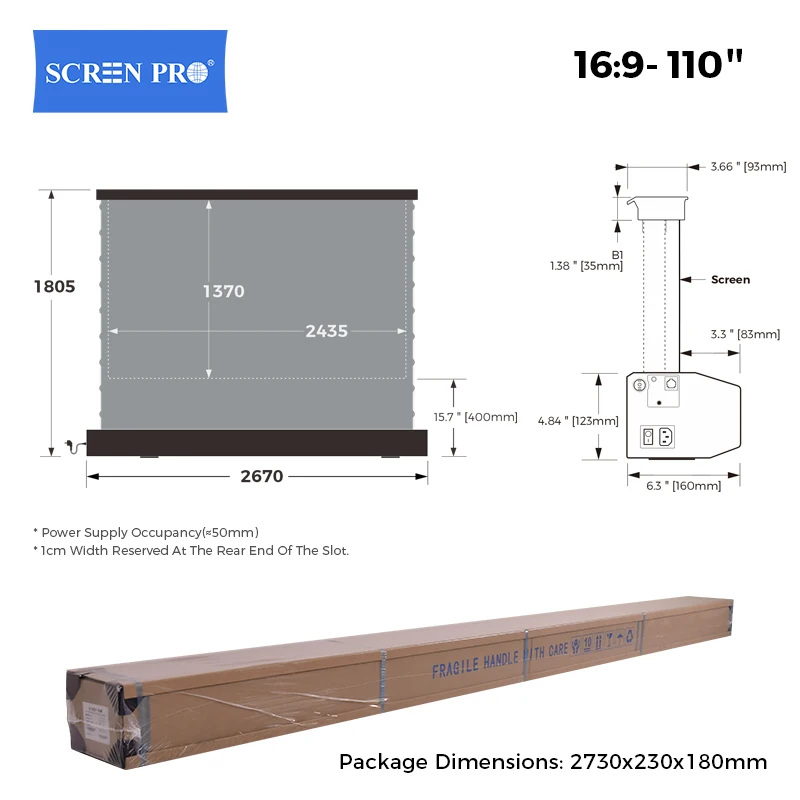 110 inch Electric ALR Rollable Floor Rising Projector Screen Grey 16:9 Ambient Light Rejecting for Long Throw Projector 4K 3D