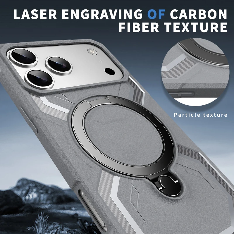 ماجسيف مغناطيسي 360 °   الدورية المعادن سيارة قوس حلقة بلون درع جراب هاتف آيفون 17 برو ماكس الهواء الوفير الغطاء الخلفي