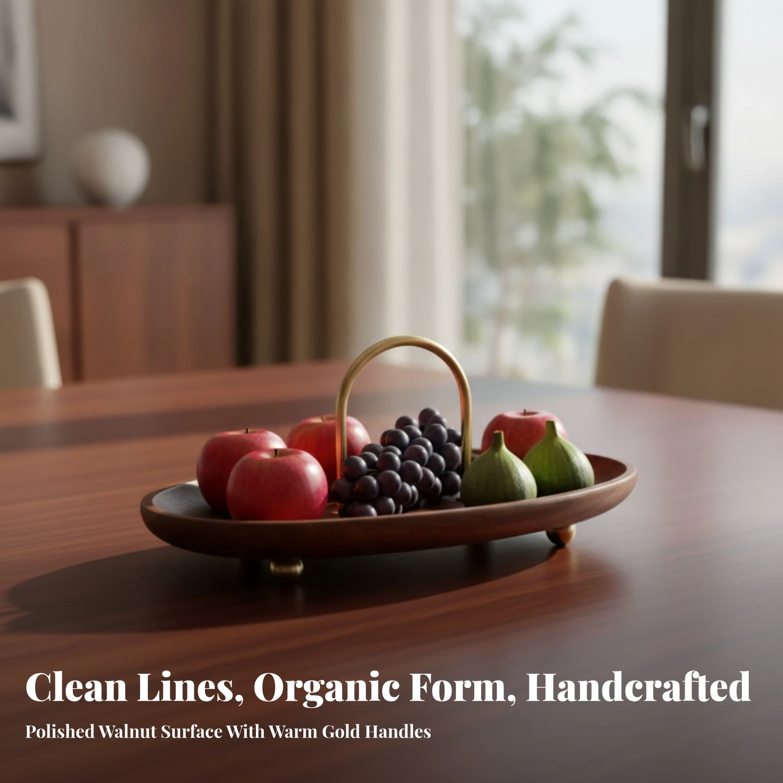 Solid Wood Oval Tray with Carrying Handle Ergonomic Wood Tray with Metal Handle and Elevated Feet Modern Easy to Clean