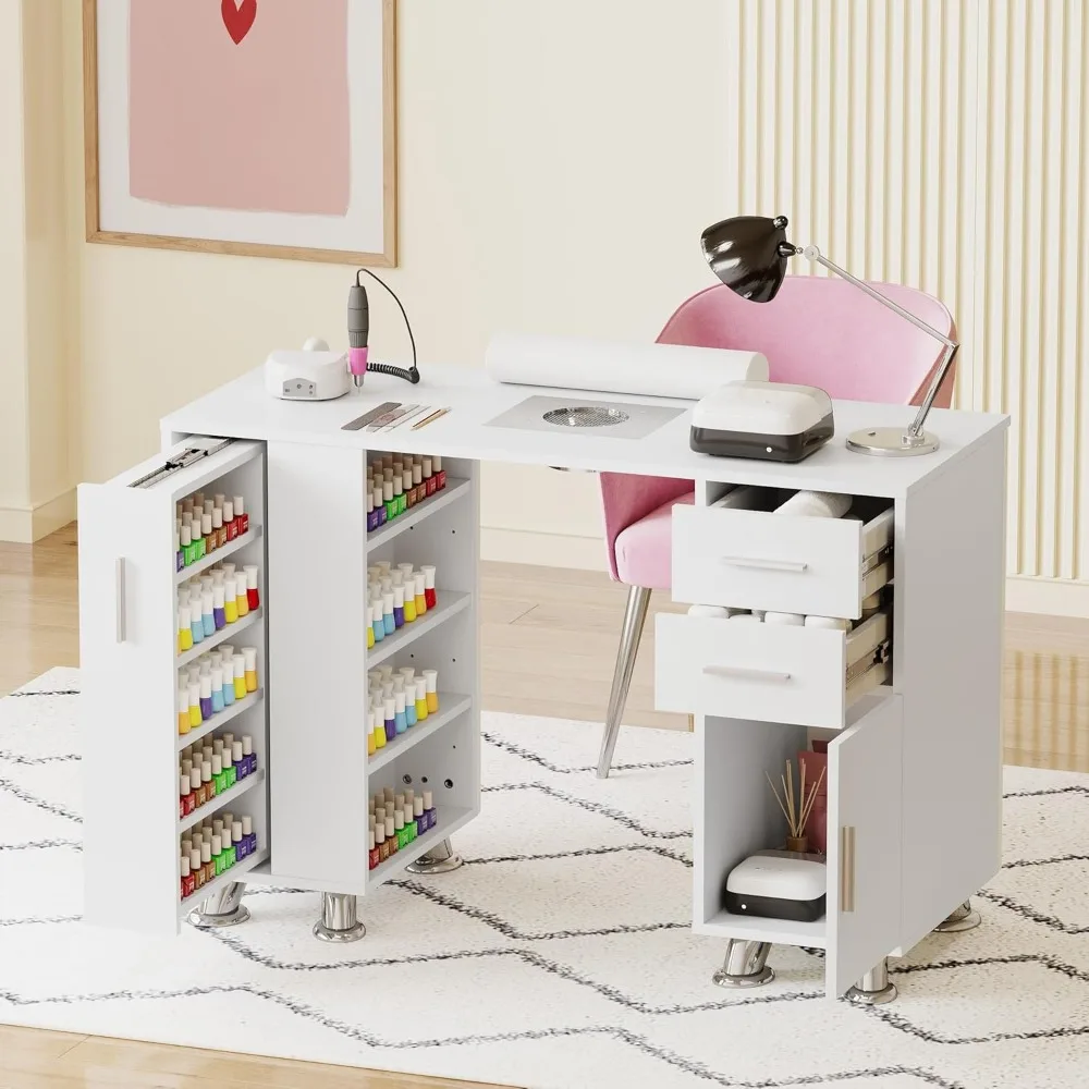 Nagelstudio-Arbeitsplatz mit Staubsammler, Handgelenkstütze, Schubladen und Schrank in Weiß, acrylbeständig