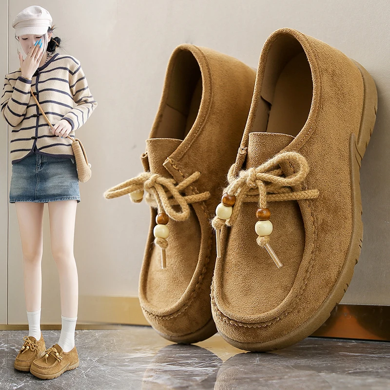 

High-heel Ladies' Loafers, 2025 Autumn New Kangaroo Shoes, Anti-slip and Durable Retro Casual Shoes