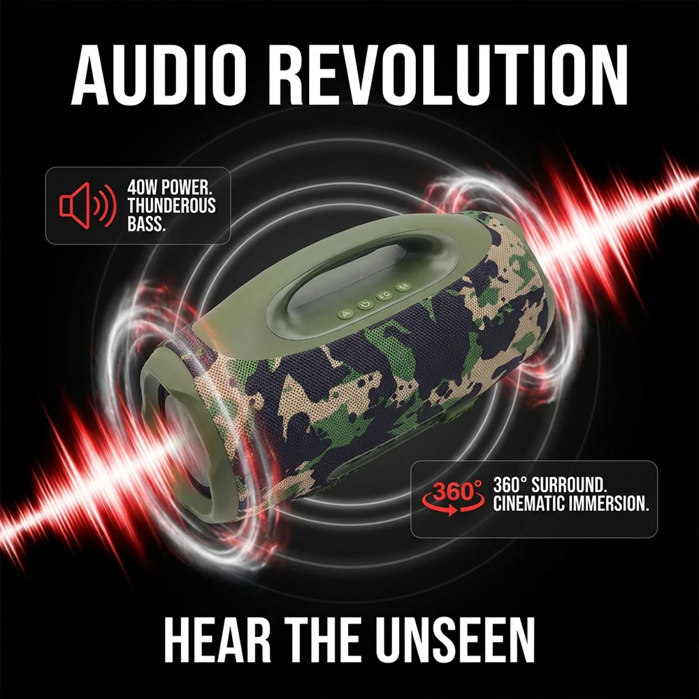 

Портативная беспроводная Bluetooth-колонка 40W с сабвуфером, объемным звучанием, для улицы, 2000 мА, для кемпинга и вечеринок, поддержка TWS/TF/AUX/USB, BT5.4