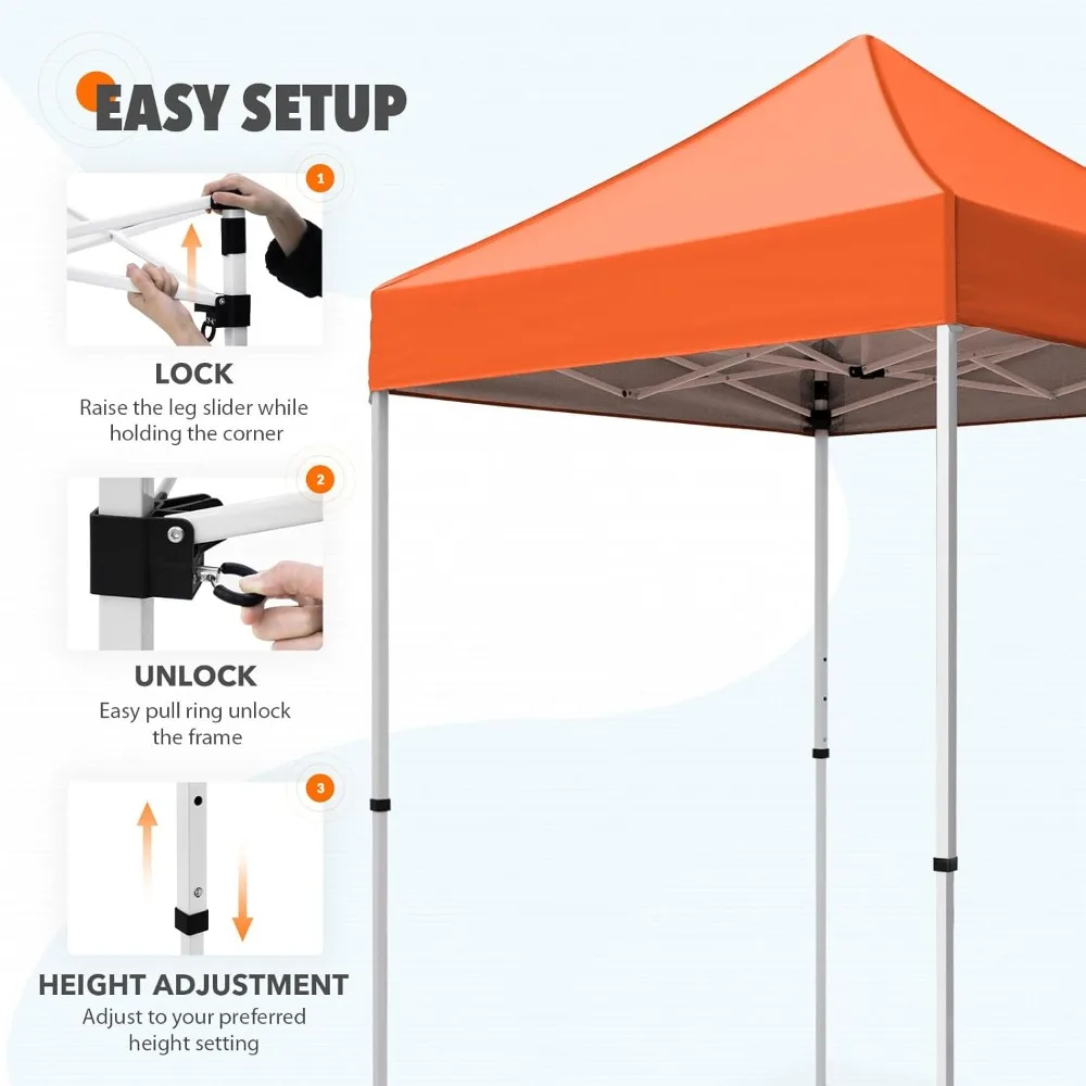 Instant Outdoor Canopy Shelter Easy Setup 5x5 Folding Pop Up Tent Straight Leg Orange Easy Assembly
