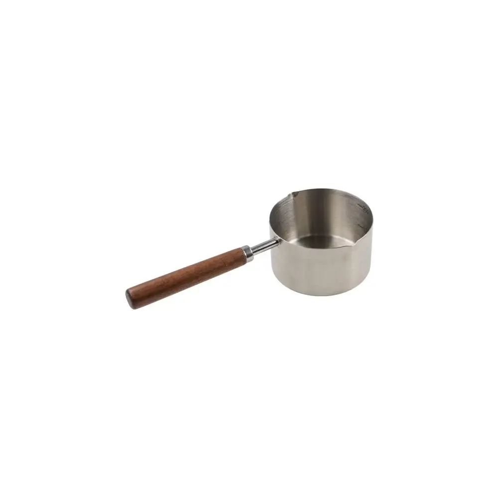 Multifunctional Wooden Handle Milk Pan with Scale Spout Oil Pot 304 Stainless Steel Deepen Small Sauce Pan Butter Melting
