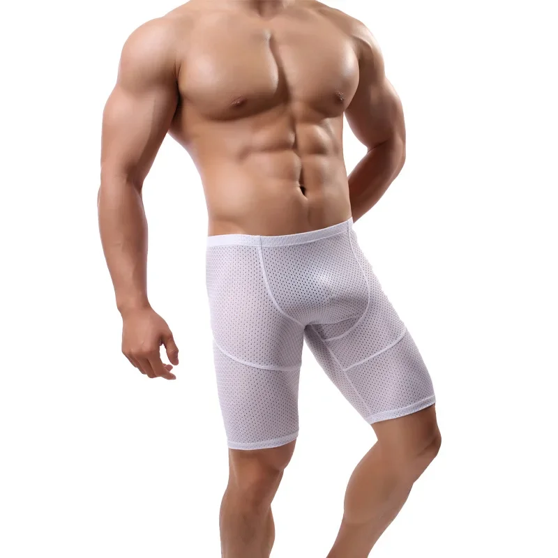 Mens Underwear Long Boxer Bulge Pouch Male Panties Breathable Holes Low Rise Lingerie Shorts Sexy Underpants Boxers