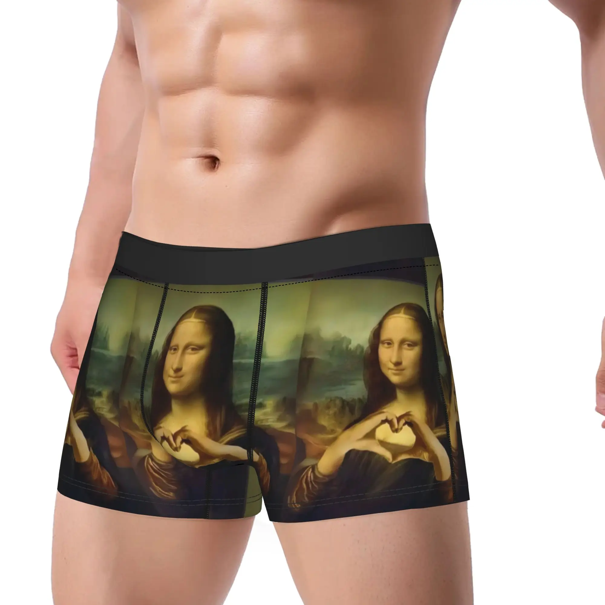 Heart Hand Mona Lisa Underwear  Comfortable Panties Pattern Boxer Brief For Men Pouch Plus Size Boxer Shorts