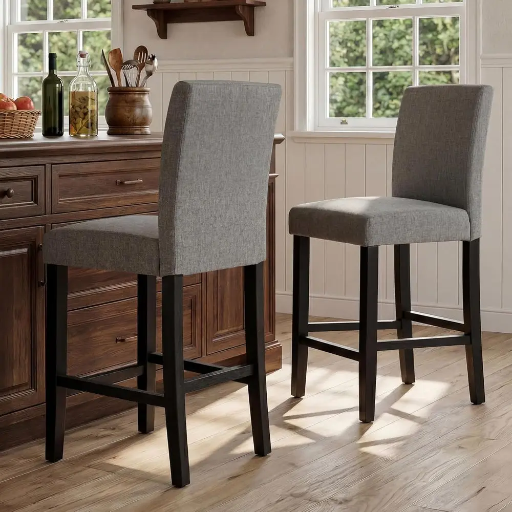

Counter Height Bar Stool, Classic Upholstered 24 Inches Counter Height Stools Set o 2 barstools with Solid Wood Legs and Grey ab