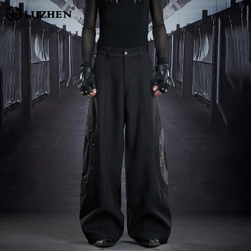 

LUZHEN 2025 оригинальные металлические лоскутные брюки в горошек, свободные прямые брюки-карго, мужские модные уличные красивые брюки JY5681