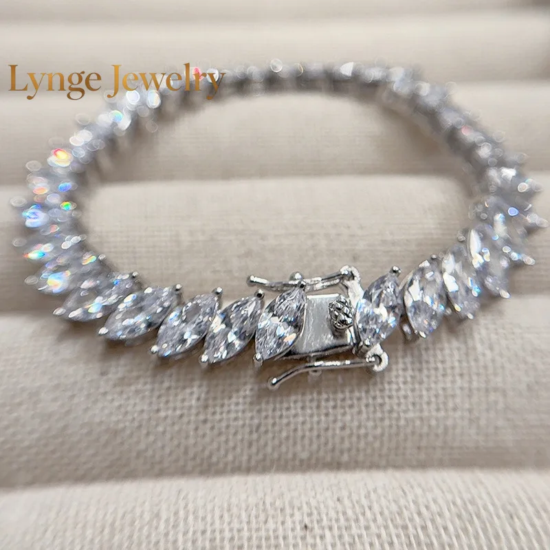 Lynge Jewelry Luxury Solid Platinum PT950 Women's 0.5 karat Horse Eye Moissanite Diamond Bracelet Witch Empty Diamond Bracelet
