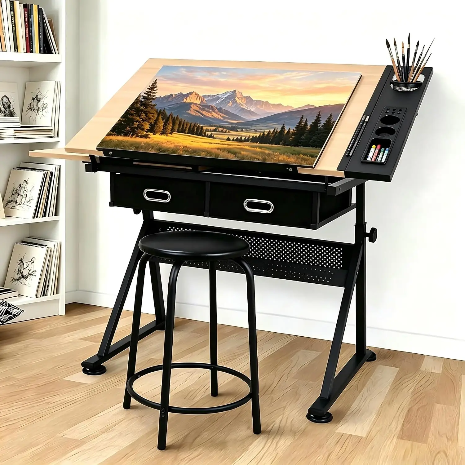 Height Adjustable Drafting Table, 0-75° Tilting Tabletop, Customized