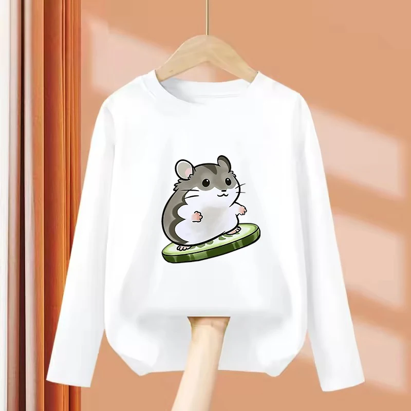 Funny Mouse Printed Graphic Kids Tshirts Summer Long Sleeve Tees Cartoon Animal Boys Girls Clothes Tops Y2K Children T-shirt