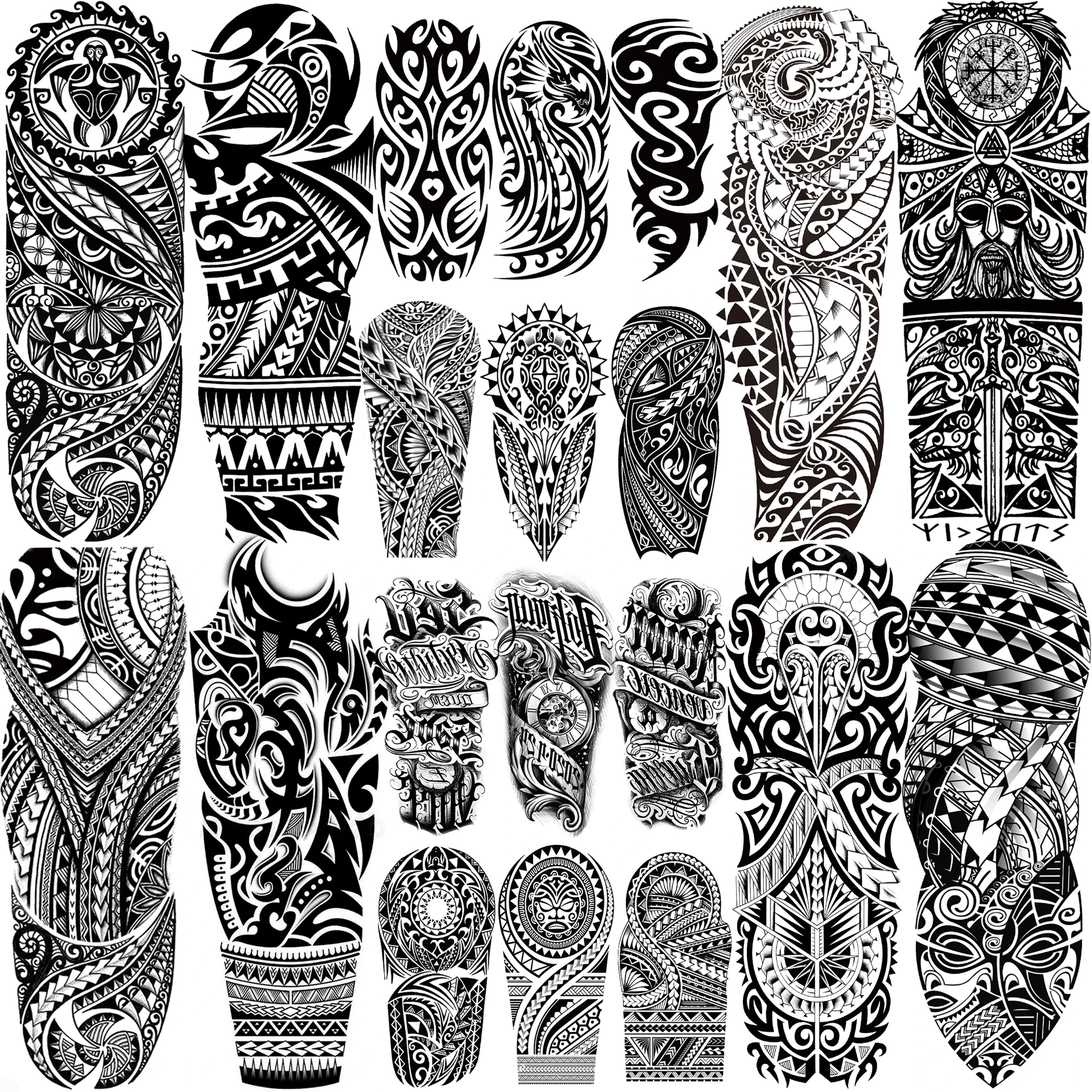 Tatouages temporaires pour hommes et adultes, 1 feuille, manche de bras complet, Totem Maori Tribal noir, autocollant de transfert d'eau